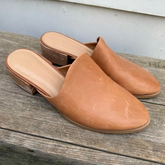 Gibson Latimer Joury Brown Tan Soft Cow Leather Mules Stack Block Heels 8M - Picture 1 of 7
